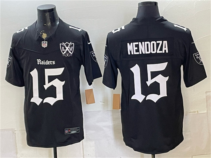 Men's Las Vegas Raiders #15 Fernando Mendoza Black F.U.S.E. 'Gothic Sin City Shadows Edition' With 65th Anniversary Patch Vapor Limited Stitched Football Jersey
